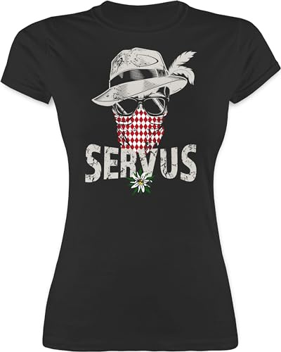Shirt Damen - Kompatibel mit Oktoberfest - Lausbua Totenkopf Bayrisch Lausbub Tracht - M - Schwarz - trachtenshirt bayrische Tshirt Trachten t Shirts Octoberfest t-Shirt trachtenoberteile Frauen