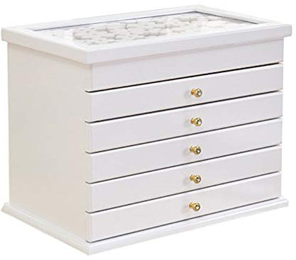 BONOOL Holz-Schmuckkästchen, sechs Schichten großer Schmuck-Geschenkbox, Halskette, Ring, Ohrringe, Aufbewahrungsbox für Geburtstagsgeschenk, Schmuckschatulle für Frauen (Farbe: Weiß)