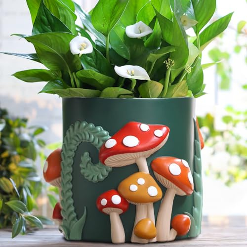 GUGUGO Bunte Pilz-Pflanzgefäße, niedlich, einzigartiger Regenbogen-Pflanztopf mit Drainage, Vintage-Retro-Blumentöpfe für Zimmerpflanzen, eklektischer Sukkulenten-Gartentopf für Boho, Moderne