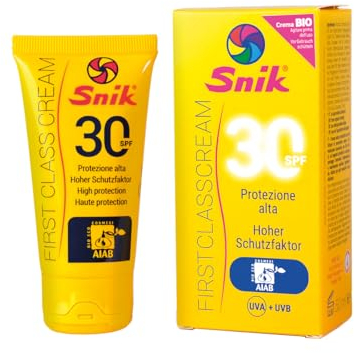 Snik FIRST CLASS CREAM | Crema Solare Viso Professionale Montagna, Sci, Sport Estremi | Esposizione Prolungata al Sole | BIOLOGICA con CAROTENE | SPF 30 Protezione Alta UVA+UVB | Tubetto 50 ml.