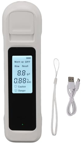 Wifehelper Alcoholímetro para Probar el Alcohol Probador de Alcohol con Carga USB Pantalla LCD de Alta Precisión Probador de Alcohol en el Aliento con Apagado Automático Portátil (White)