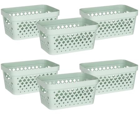 Glad Plastic Baskets for Organizing, Set of 6 | Pantry Storage for Under Counter, Linen Closet, and Bathroom | Nesting Shelf Bins with Handles, 1 Gallon, Sage
