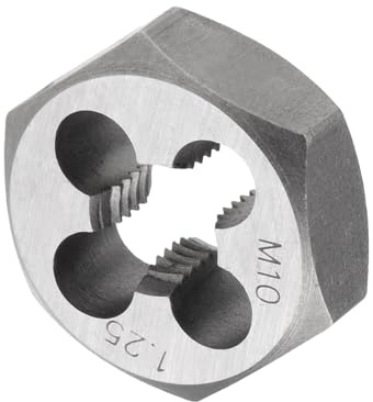 CoCud Terraja de Roscar Hexagonal M10 x 1.25 Paso Herramienta de Roscado de Tubería Cilíndrica de Acero al Carbono con 4 Orificios para Virutas