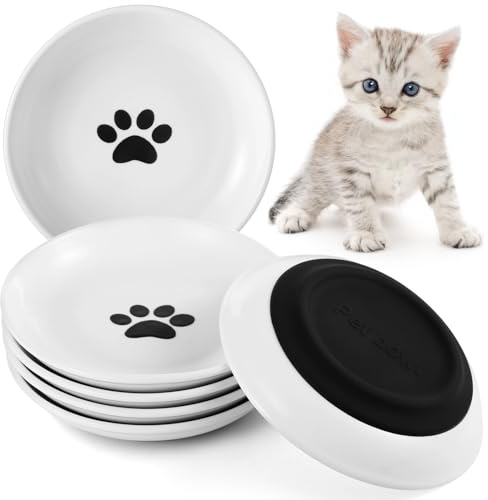 Keramik-Katzennäpfe, 6 Packungen, Keine Ermüdung der Schnurrhaare, breite, Flache Katzennäpfe mit rutschfestem Silikonboden, Futternäpfe für Haustierkatzen, Wasserteller, 15 cm Durchmesser