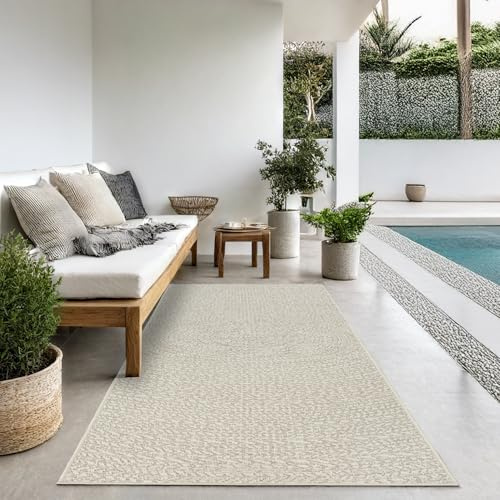 the carpet Kansas Outdoor Teppich – Wetterfester Indoor & Outdoor Teppich im Jute-Look für Balkon, Terrasse, Garten, Wohnzimmer & Esszimmer, pflegeleicht und UV-beständig, Creme, ca. 60 x 180 cm