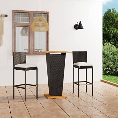 KTHLBRH Outdoor Lounge Garten möbel draußen Balkon Tisch und stühle 3-TLG. Gartenbar-Set mit Kissen Poly Rattan Schwarz