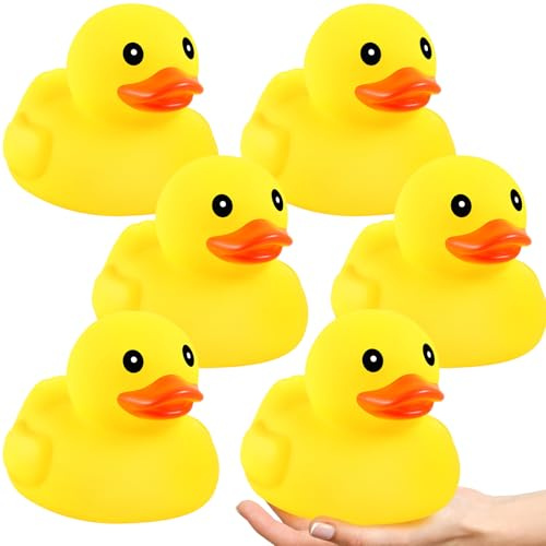 Harrycle 6 Pieces 5 Inches Large Yellow Rubber Ducks Bath Toy Squeak Rubber Duckie Bathtub Floating Bath for Birthday Party Decoration Gift Swimming Pool