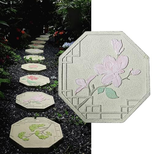 WQZStar Trittsteine, 16 Zoll, Blumensteine für Gartenstufen, Gartensteine für Blumenbeete/Gehwege/Pfade/Wege, Trittfliesensteine (Größe: Ginkgo Biloba) (Magnolie)