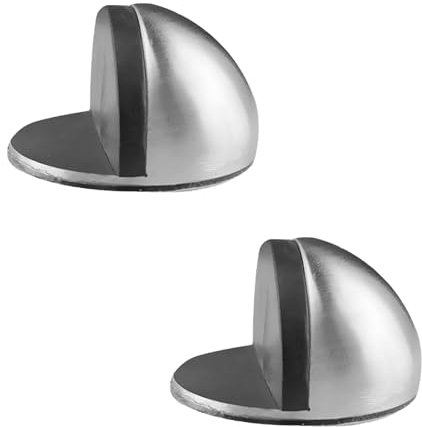 2Pcs Self Adhesive Door Stop, Floor Door Stopper Oval Stainless Steel Floor Mounted Door Stop Half Moon Wall Protector Door Stops Indoors for Hard Floor Glass Door (Silver, 2 Pcs)