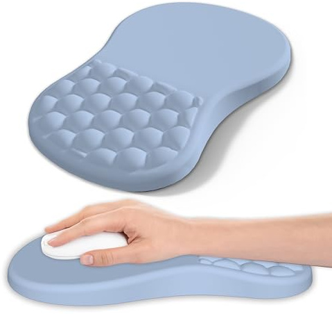 Tappetino per mouse con poggiapolsi, tappetino ergonomico per alleviare il dolore nel tunnel carpale, memory foam con base in gomma antiscivolo, per computer, laptop, desktop (blu)