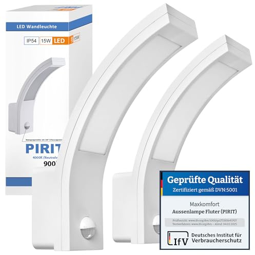 max K O M F O R T 2x - PIRIT LED Außenwandleuchte mit Bewegungsmelder | 15W Weiß IP54 900lm 4000K | Außenleuchte Wandleuchte Fluter