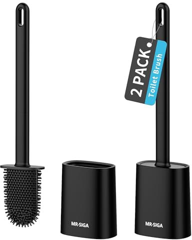 MR.SIGA Toilet Brush and Holder Set, Wall Mounted Toilet Bowl Brush, Compact Toilet Scrub Brush with Holder for Bathroom, Black, 2 Pack