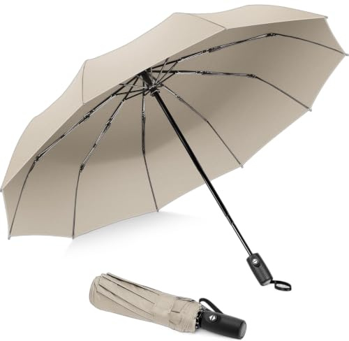 ZOMAKE Regenschirm sturmfest – 114 cm großer Taschenschirm, Cream