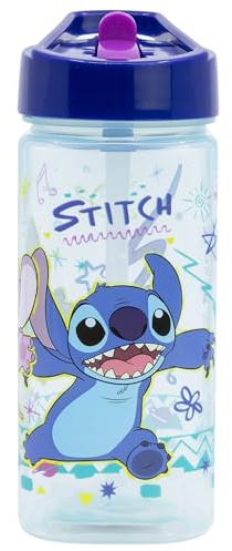 Fyrkantig, återanvändbar vattenflaska med inbyggt sugrör Stitch 510 ml
