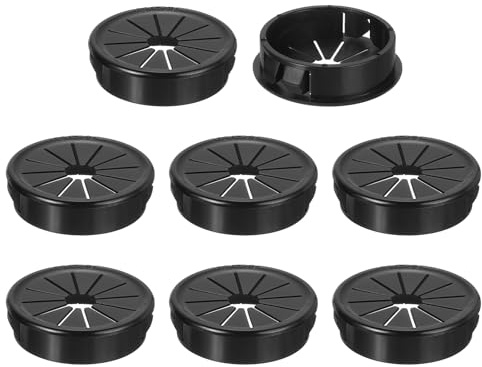 QUARKZMAN 8Pcs Pasacables para Escritorio Agujeros Montaje 1.5(38mm) | Pasacables Negro de Cierre a Presión con Obturador, Redondo Nailon para Gestión Cables y Cordones