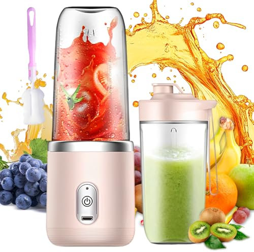 Mini Blender Smoothie, 400ml Blender Portable Sans Fil avec 6 Lames, Mixeur Portable Rechargeabl avec Tasses, Brosses, Sans BPA, Mixeur Smoothie pour Voyage Salle De Gym Cuisine