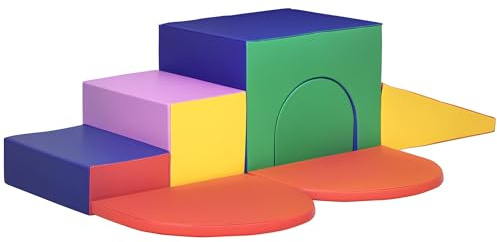 HOMCOM Set da Gioco per Bambini 12-36 Mesi da 7 Blocchi con Forme Diverse, Costruzioni Morbide in PU e EPE, 170x130x40 cm, Multicolore