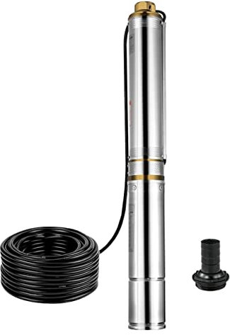 Submersible Pump Ultra-Quiet Water Pump 1 HP Submersible Deep Well Pump 33GPM 207ft Head with 9.8ft Cable Water Pumps Stainless Steel for Farmland Irrigation Use(110V)