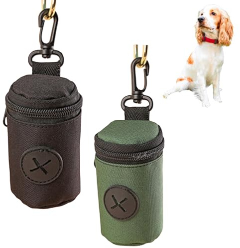 Distributeur Sac a Crottes Chien, Disitributeur de Sacs à Crottes pour Chiens, Porte Sac Dejection Canine pour Ramasser Après Votre Chien pour la Marche ou la Randonnée Courir(Vert Foncé, Noir)