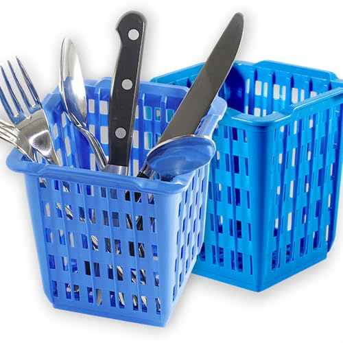 Juego de soportes para cubiertos, juego de 2 unidades, para guardar cubertería, redondo y cuadrado, borde de plástico reforzado, cónico, base perforada, cesta versátil para lavavajillas, soporte para