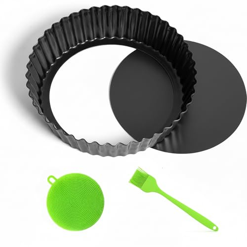 COONE Quiche Pan, 5.5cm/2.2in Deep Flan Dish with Loose Base, 24cm/9.4Inch Carbon Steel Baking Tray, Non-Stick Pie Tin for Baking Fruit Pies & Tarts