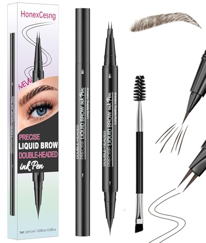 Microblading Eyebrow Pen, 2-in-1 Waterproof Brow Tint, Faux Brow, 2-Fork Tip & Ultra-Fine Point for Hair-Like Strokes, 48H Smudge-Proof, Includes Brow Brush & Comb, Natural Shades