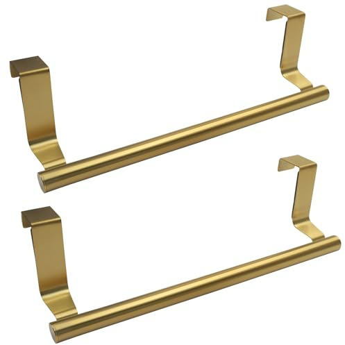 Hitefu 2 Pack Stainless Steel Over Cabinet Towel Holder, Universal Fit Towel Rack Bar for Dish Towels, Kitchen Organization & Cabinet Doors (Gold)