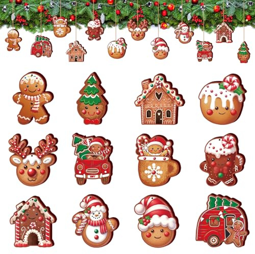 TAXTYHRE 24 Stück Holz Weihnachtsdeko Anhänger, Weihnachtsbaumschmuck, Niedliche Lebkuchenmann Anhänger, Lebkuchenmann Deko, Personalisiert Geschenk, für Weihnachten und Festliche Anlässe