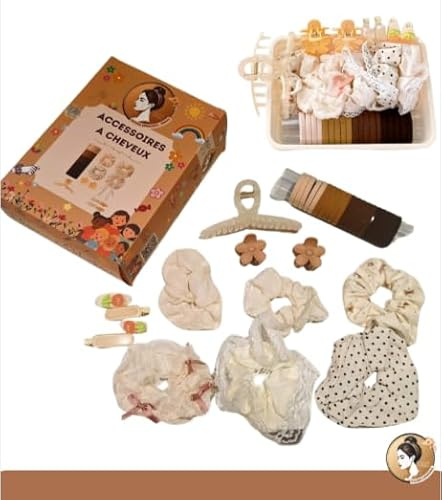 Accessoires Cheveux Femme – Coffret Élégant de Chouchous, Pinces & Bandeaux – 3 Couleurs : Rose, Bleu, Marron – Kit Polyvalent pour Quotidien, Mariage & Soirée (marron)