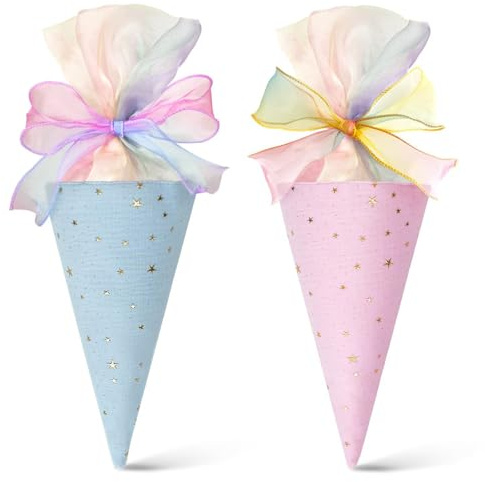 Eterspr 2 Stück Geschenktüte Schule Schultüte, Zuckertüte, Schulkonus Kleine Zuckertüte, mit Schleife für Kinder, Geschenk Einschulung