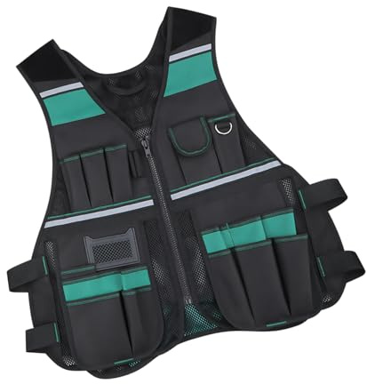 Xinsheinelry Gilet per attrezzi da elettricista, ad alta visibilità, regolabile, per falegnami e lavoratori edili, con ampie tasche, multi tasca