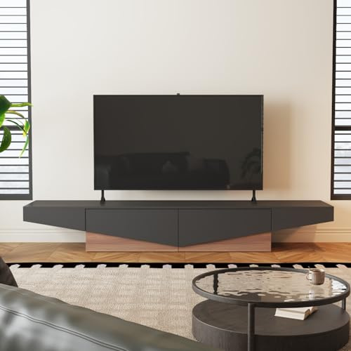 PREMTURE Mueble bajo para TV de 200 cm en diseño industrial, mesa de televisión con 2 grandes cajones, mueble bajo para TV para la sala de estar, mueble bajo para TV en marrón-negro, moderno mueble de