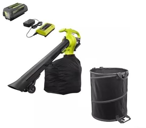 RY40451-LB Fits for RYOBI 40V Vac Attack Cordless Leaf Vacuum/Mulcher and Lawn and Leaf Bag with 5.0 Ah Battery and Charger