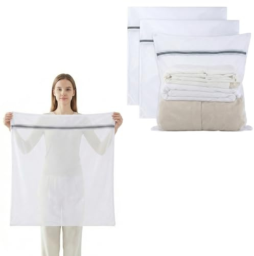 3 Piezas Bolsa de Lavado Grande 60x60cm, Bolsas para Lavadora Reutilizables con Cremallera, Protege Ropa como Camisas, Jerséis, Abrigos y Ropa de Trabaj