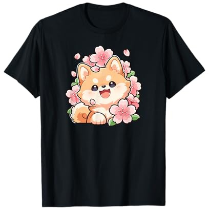 Shiba Inu Kawaii Sakura Fiori di Ciliegio Giappone Anime Maglietta
