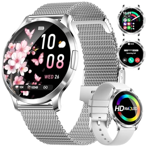 SUNKTA FV16 Thin Smart Watch for Women(Dial/Answer Call), 1.32 AMOLED HD Display, 100+ Sports Mode Fitness Tracker, IP68 Waterproof/Sleep Smartwatch,Ladies Smart Watches for Android iOS, Silver