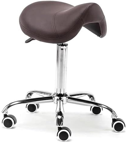 FXLUHAY Ergonomischer Sattelhocker mit Rädern, drehbarer Rollstuhl aus PU-Leder, höhenverstellbar for Salon, Tätowierung, Schönheit, Massage, zahnärztliche Verwendung(Brown)