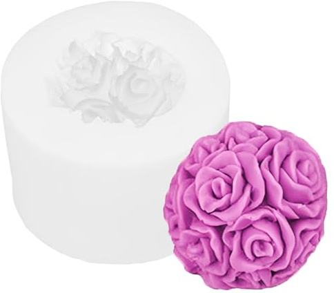 Kerzenform Rosenblüten aus Silikon, detailreiche Blumenform für Rosenkugel-Kerzen, Ø 5 cm, wiederverwendbar, hitzebeständig, flexible Gießform für Wachs, DIY-Blumenkerze basteln