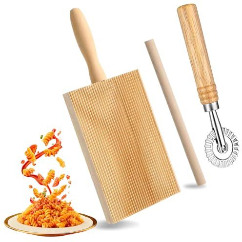 SIXHAOBU 3 Pcs Wood Gnocchi Board, Butter Paddles, Spaghetti Macaroni Pasta Board with Pasta Wheel and Rolling Pin, Homemade Pasta Making Tools for Making Pasta, Macaroni, Gnocchi