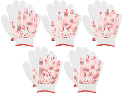 MOBUTOFU 5 Par Barnträdgårdshandskar med Kaninmotiv Mjuka Elastiska Arbetsvantar för Pojke Ergonomisk Passform och Halkskyddad Pvc-yta Skyddande Handskar för Utomhusarbeten och