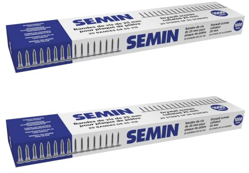 SEMIN Bandes de Vis TTPC 3,5 x 25 mm - 1000 pcs (20 Bandes de 50) - Auto-Perceuses Double Filetage - Compatible Visseuses Automatiques - Acier Phosphaté (Lot de 2)