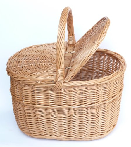 Tigana Picknickkorb Einkaufskrbr Pilzkorb mit Zwei Deckel aus Weide 40 x 30 cm - 1F
