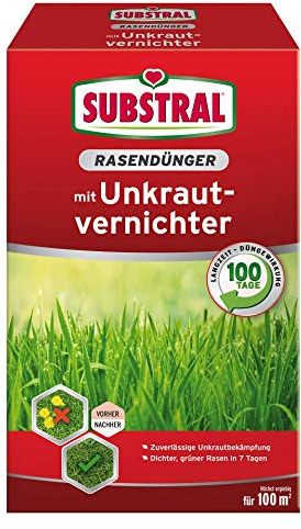Substral Rasendünger mit Unkrautvernichter, 2kg für 100m²- 2in1: Unkrautvernichtung + Düngung, 100 Tage Langzeitwirkung