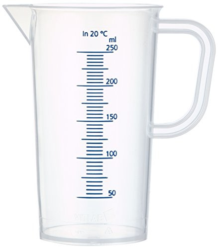 neoLab Verre doseur de 250 ml en polypropylène autoclavable - Verre doseur transparent laiteux en plastique gradué de 10 ml en bleu - Incassable et passe au lave-vaisselle - Avec bec verseur et