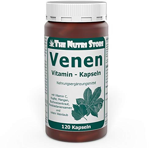 Venen Vitamin Kapseln 120 Stk. - mit Vitamin C, Kupfer und Mangan - Buchweizen, Rosskastanie und Rotes Weinlaub - The Nutri Store - Made in Germany