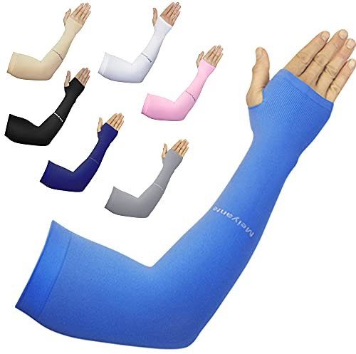 Compression Arm Sleeve For Men & Women - UV Sun Protection Cooling Arm Sleeves for Women With Thumb Holes For Tattoo Cover Up, Cycling, Golfing, Gaming, Fishing Sleeve 1 Pair Blue Arm Warmers
