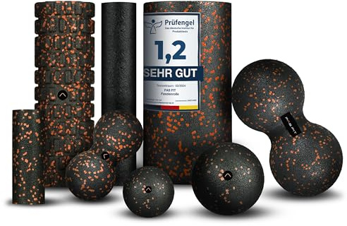 Fas Fit,Juego de rodillos para fascia de 4 o 6 piezas,rodillos de masaje y pelotas de fascia,rodillos de fascia para un entrenamiento eficaz de la fascia,rodillo de espalda, Naranja – Juego 8 en 1.