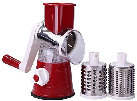 LTLCLZ Trancheur De Légumes Machine à Couper Les Fruits Et Légumes Multifonctions Râpe à Fromage à Tambour Rotatif Vec 3 Ronds INOX Lames Cutter Fruits Rape Fromage,Chinese Red