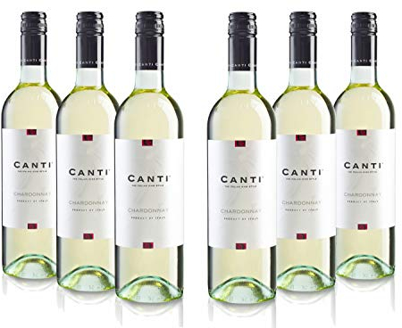 Canti - Italienischer Chardonnay weißer trockener Wein, frischer Geschmack mit fruchtiger Note und noten von Zitrusfrüchten und Äpfeln, 6x750 ml