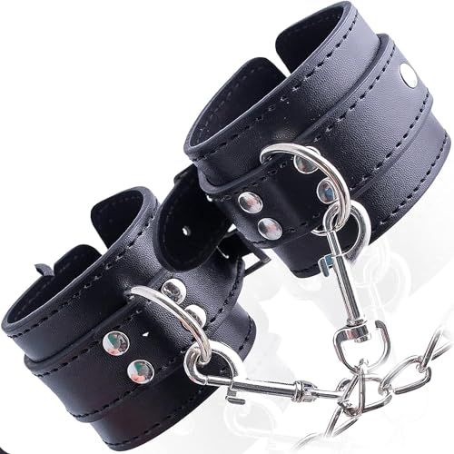 Handschellen für frauen Bdsms spielzeug hart Bondage Fesseln sex bett erotische 2x24cm Frauen sex sexspielzeug extrem hart für paare Sex toys Handfessel Schwarz Leder SM FOPS B01 (M)